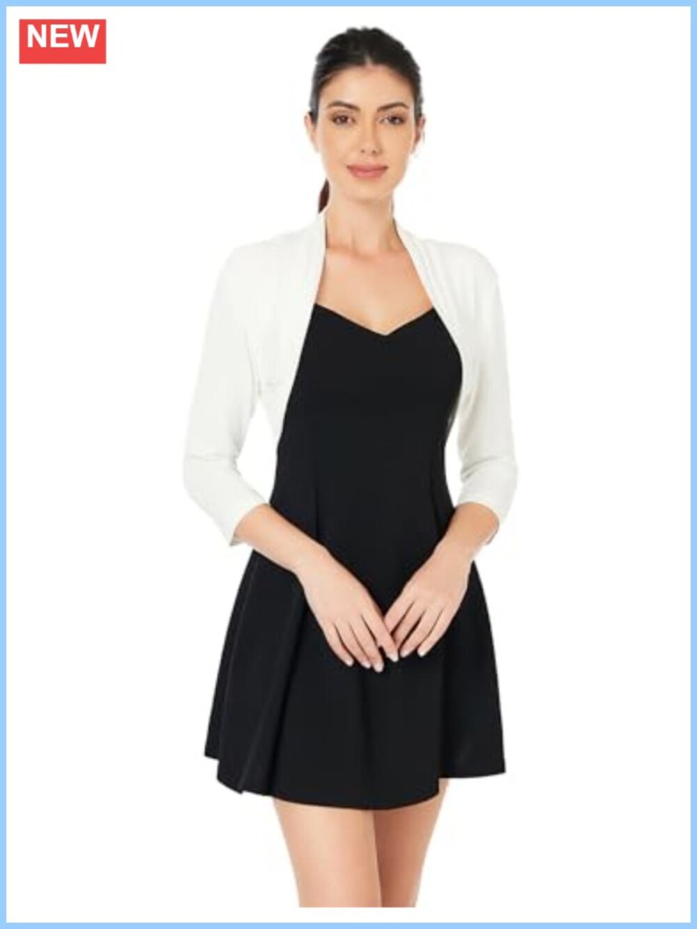 Women Ruched 3/4 Sleeve Cropped Bolero Shrug Open Front Cardigan